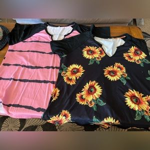 Plus size tops size 3x sunflowers pink stripe